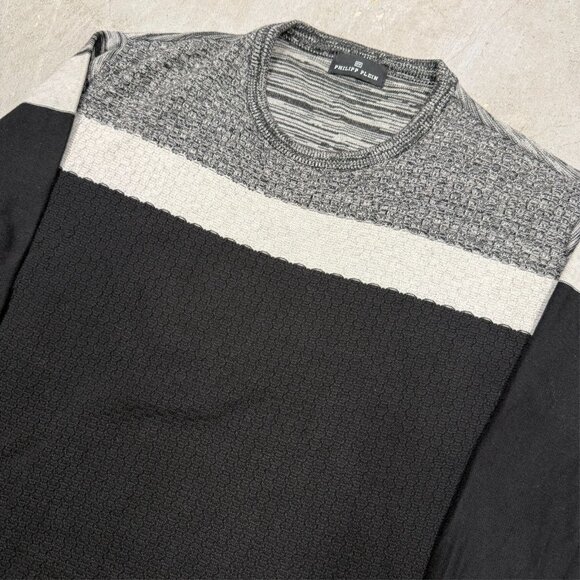 Philipp Plein Knit Sweater Textured Black/Grey Cotton Stretch Large - Picture 3 of 8